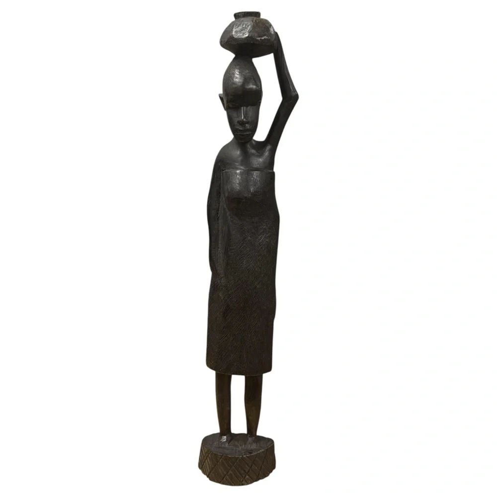 Hand Carved African Tribal Folk Art Ebony Wood Man Woman Sculptures from Kenya